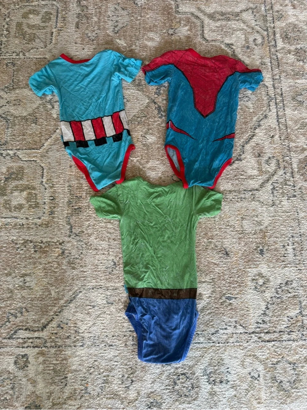 3 Posh peanut Marvel Superhero Bodysuits- Spider-Man, hulk, captain America 12mo